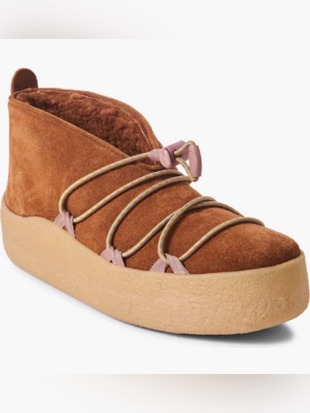 Free People Snowdrop Micro Mukluk Boots in Burnt Caramel Suede Size 7 NWT
